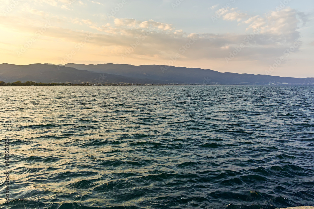 Sunset at coastline of village of Stavros, Chalkidiki, Greece