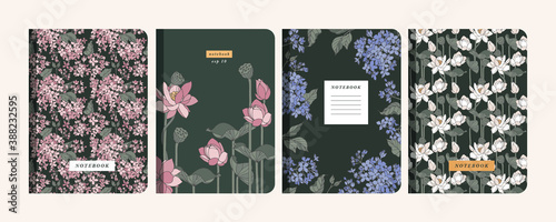 Vector illustartion templates cover pages for notebooks, planners, brochures, books, catalogs. Flowers wallpapers.