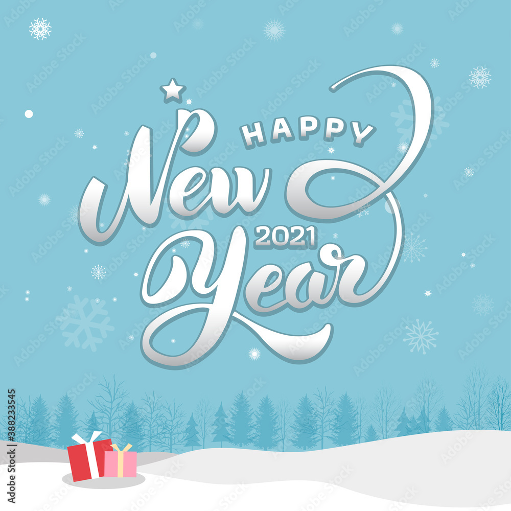 Happy New Year 2021 Card. Happy New Yea greeting cards on blue background. Creative happy new year 2021 design. EPS 10 vector illustration for design. All in a single layer. Vector illustration.