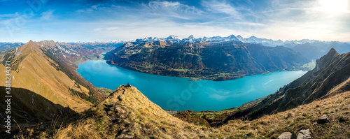 panoramic view over Lake Brienz with Interlaken, Brienz and the Bernese Alps