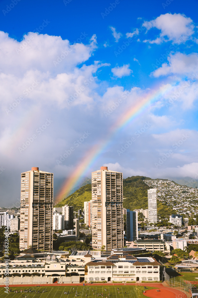 Rainbow in City of Honolulu, Oahu, Hawaii