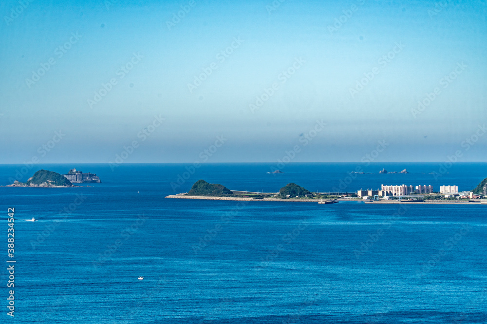 長崎県長崎市　軍艦島と高島　香焼総合公園展望台からの眺望