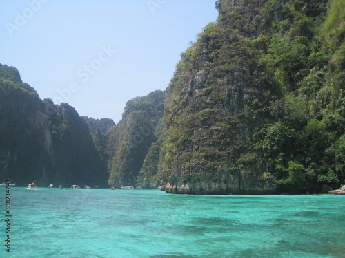 The beautiful beaches and limestone cliffs on Phi Phi island in Thailand
