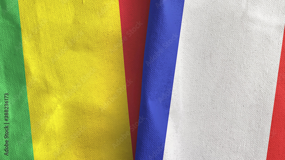 France and Mali two flags textile cloth 3D rendering France and Mali two flags textile cloth 3D rendering