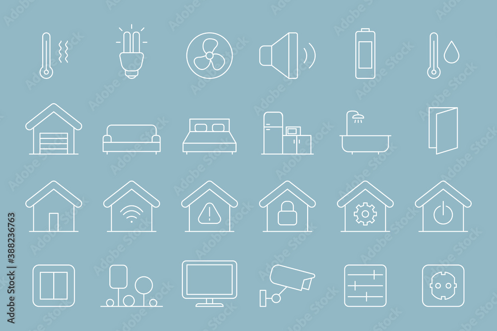 Smart House Icons set - Vector outline symbols of home security management technologies for the site or interface Smart House Icons set - Vector outline symbols of home security management technologies for the site or interface