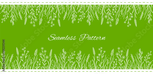 botanical seamless pattern with wild flowers and herbs