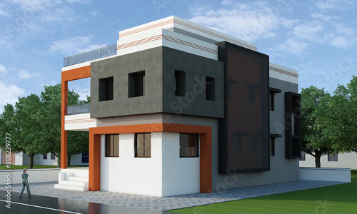   Modern 3d duplex building with balcony © Parth Patel