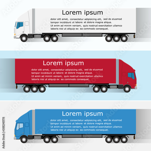 Set of flat banners on the theme of trucking.