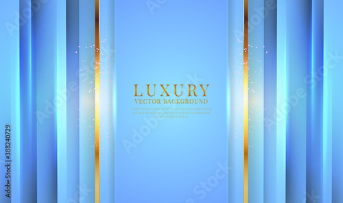 Abstract 3D blue luxury background with golden lines style. Overlap layers on bright space with glitter dots decoration. Modern graphic template elements for banner, poster, flyer, cover, or brochure