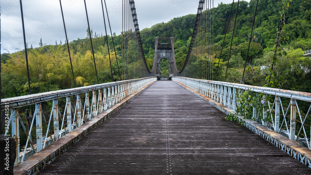 Obraz premium Old wooden footbridge over the river