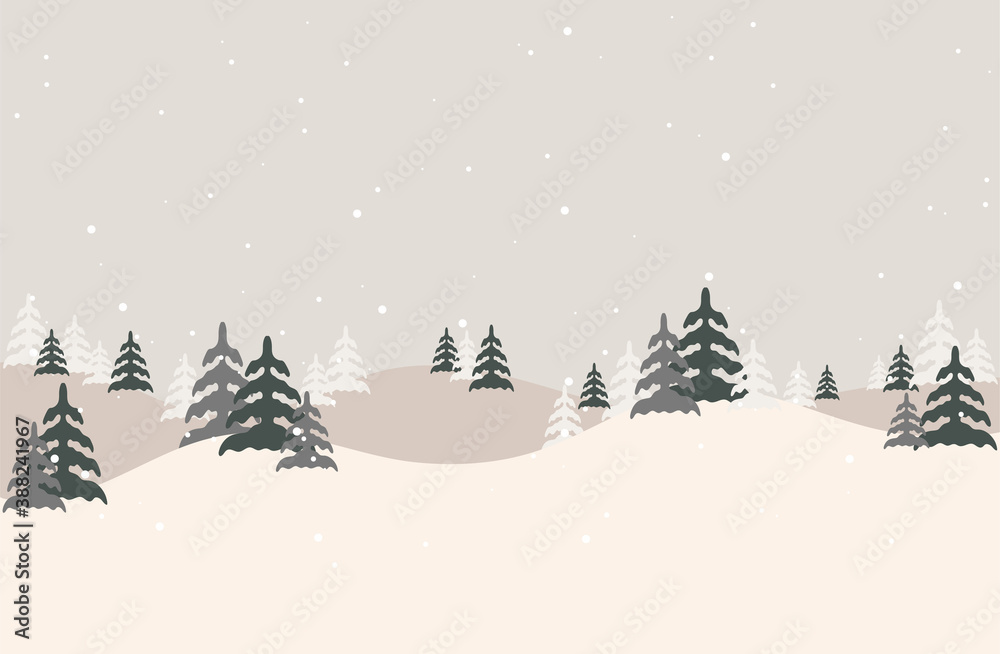 Vector illustration of a Christmas winter landscape postcard.Retro color of winter landscape with snow .