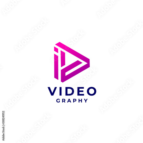 Modern Monoline Play Video Logo Design template
