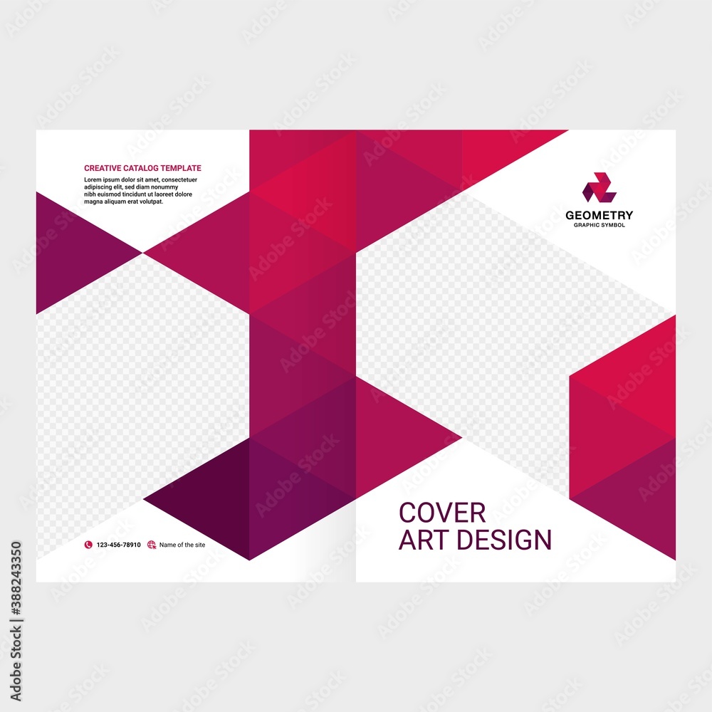 Design of catalog cover, booklet, flyer, creative composition of triangles, red background vector