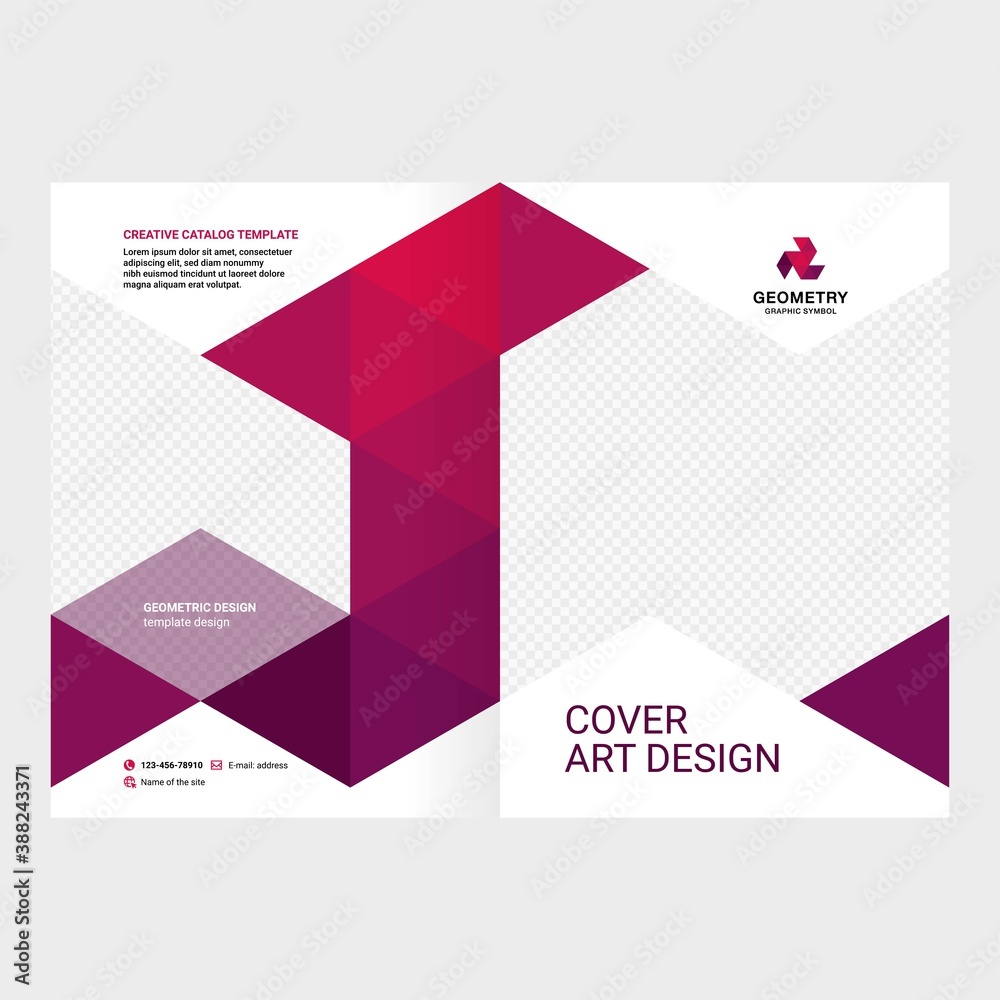 Design of catalog cover, booklet, flyer, creative composition of triangles, red background vector