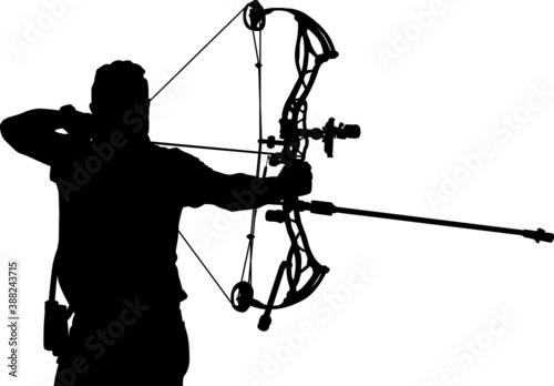 Fotografie, Obraz Silhouette of a male archer aiming with a compound bow