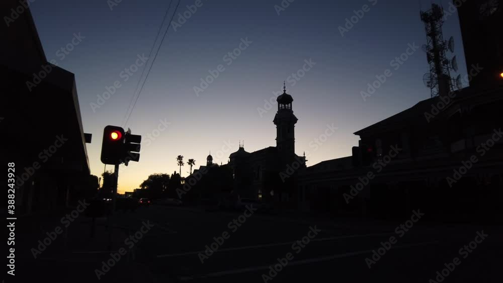 Broken Hill buidlings silhouetted as night falls Broken Hill buidlings silhouetted as night falls