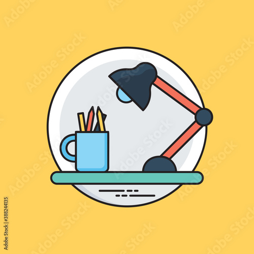 
An icon embedded with study lamp a cup full of pencils showing workplace concept
