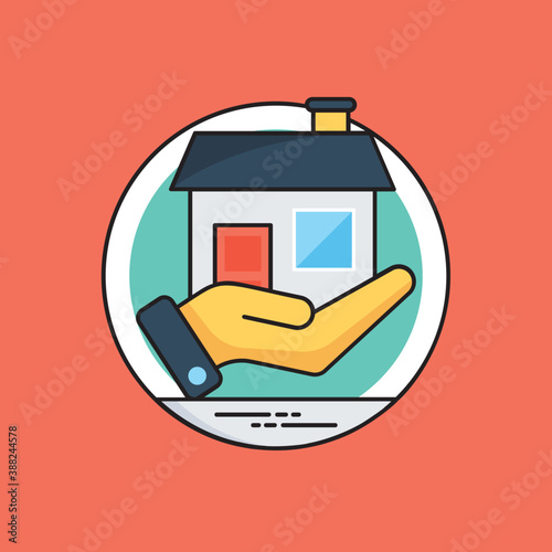 
Service hand holding a home to specify mortgage loan icon 
