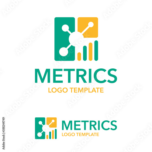 Metrics and data analytics logo template - business chart creative flat icon - isolated vector corporate emblem