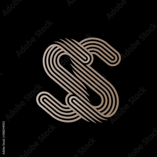 SS monogram.Typographic logo with uppercase double letter s.Lettering icon in modern  geometric  corporate  architectural style isolated on dark background.Type elements overlapped.