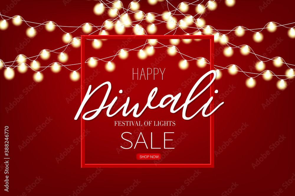 Diwali sale - festival of lights. India traditional holiday. Banner background design. Vector illustration.