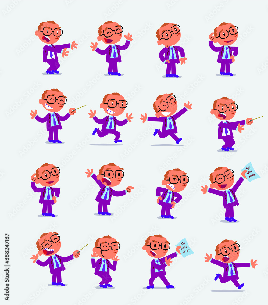 Cartoon character businessman in smart casual style. Set with different postures, attitudes and poses, doing different activities in isolated vector illustrations. Cartoon character businessman in smart casual style. Set with different postures, attitudes and poses, doing different activities in isolated vector illustrations.