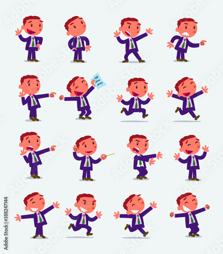 Cartoon character businessman in smart casual style. Set with different postures, attitudes and poses, doing different activities in isolated vector illustrations.