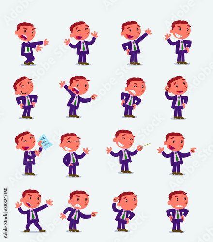 Cartoon character businessman in smart casual style. Set with different postures  attitudes and poses  doing different activities in isolated vector illustrations.