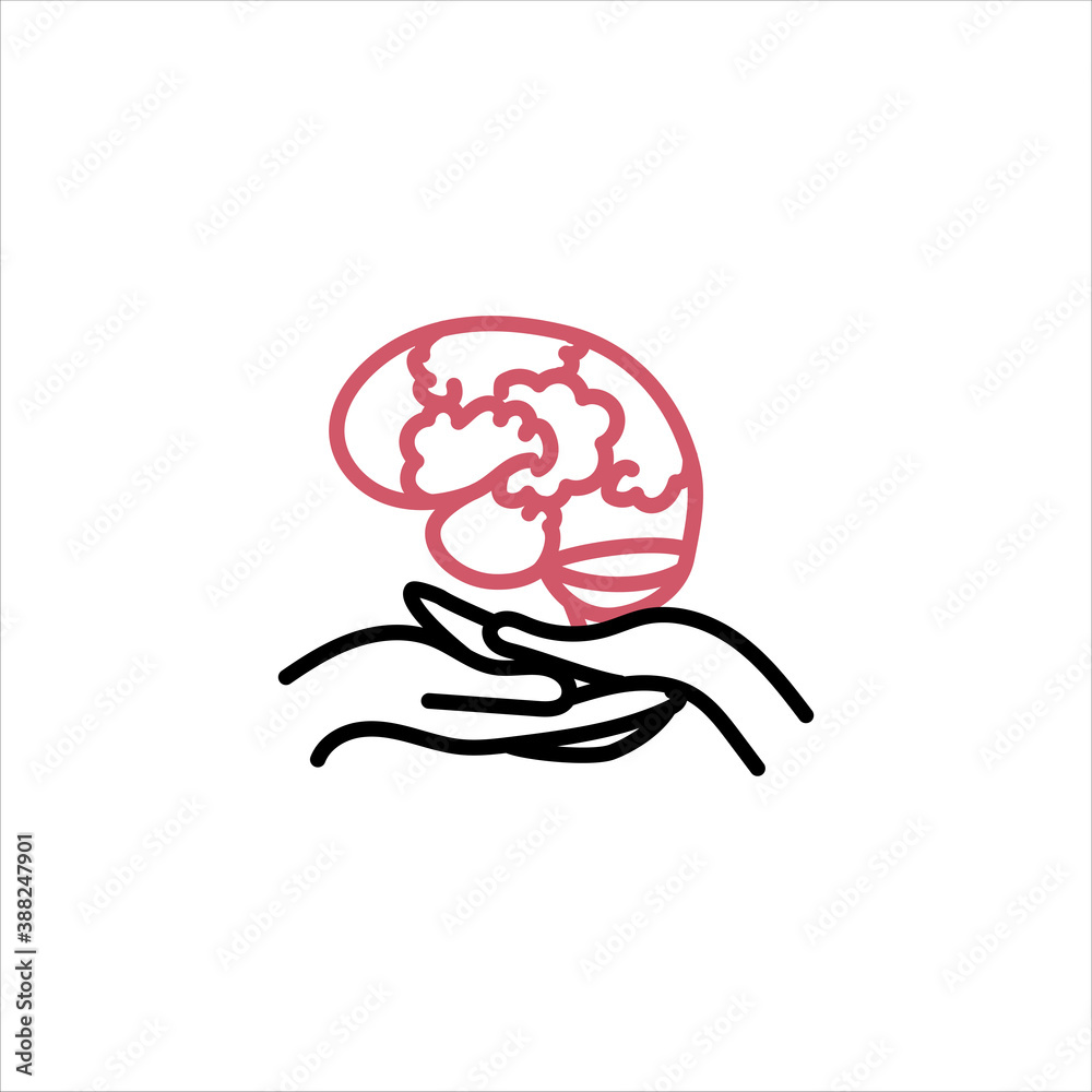 Brain in hands. Icon isolated. Vector medical illustration.