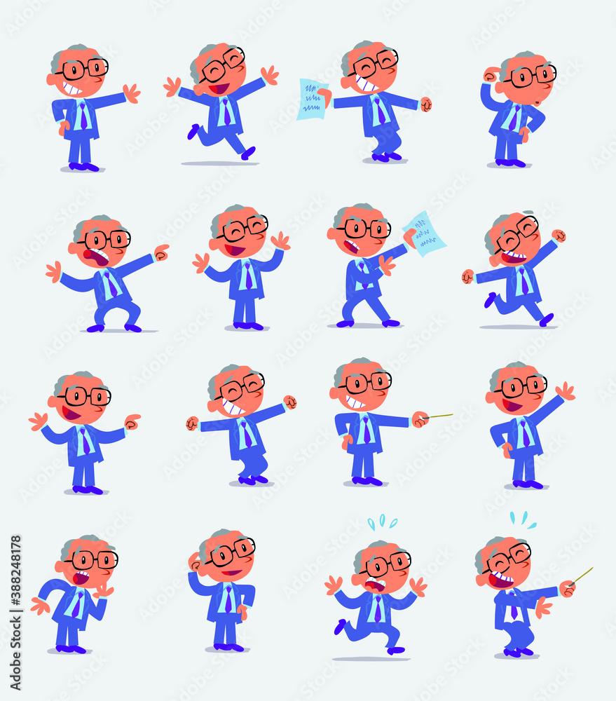 Cartoon character businessman in smart casual style. Set with different postures, attitudes and poses, doing different activities in isolated vector illustrations. Cartoon character businessman in smart casual style. Set with different postures, attitudes and poses, doing different activities in isolated vector illustrations.