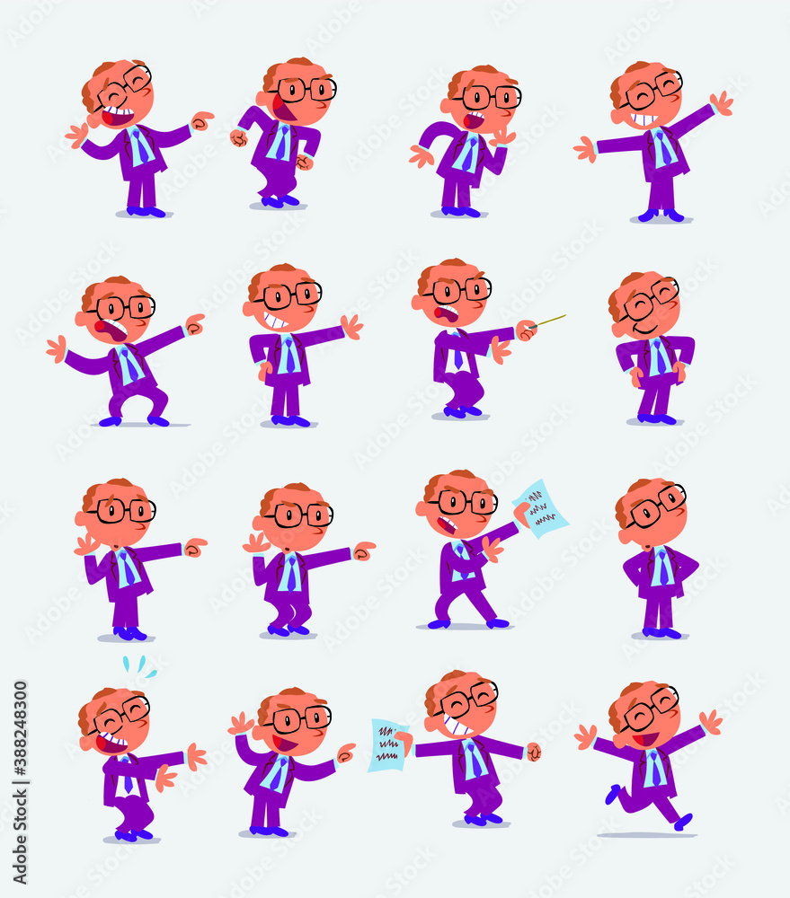 Cartoon character businessman in smart casual style. Set with different postures, attitudes and poses, doing different activities in isolated vector illustrations. Cartoon character businessman in smart casual style. Set with different postures, attitudes and poses, doing different activities in isolated vector illustrations.