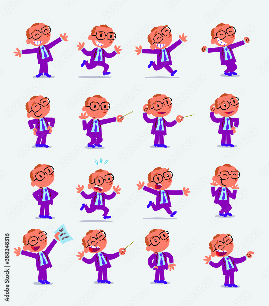 Cartoon character businessman in smart casual style. Set with different postures, attitudes and poses, doing different activities in isolated vector illustrations.