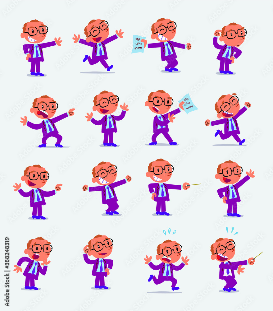 Cartoon character businessman in smart casual style. Set with different postures, attitudes and poses, doing different activities in isolated vector illustrations. Cartoon character businessman in smart casual style. Set with different postures, attitudes and poses, doing different activities in isolated vector illustrations.