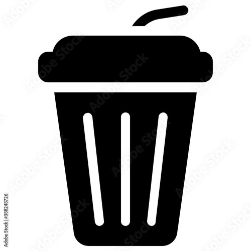 
A disposable glass of juice with straw  
