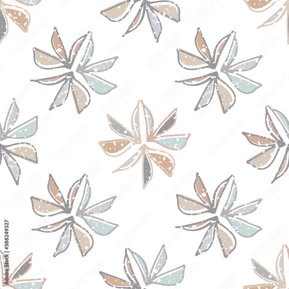 Abstract wild meadow leaves seamless vector pattern background. Backdrop with pastel line art textured foliage and offset color Hand drawn modern botanical illustration. Geometric all over print Abstract wild meadow leaves seamless vector pattern background. Backdrop with pastel line art textured foliage and offset color Hand drawn modern botanical illustration. Geometric all over print