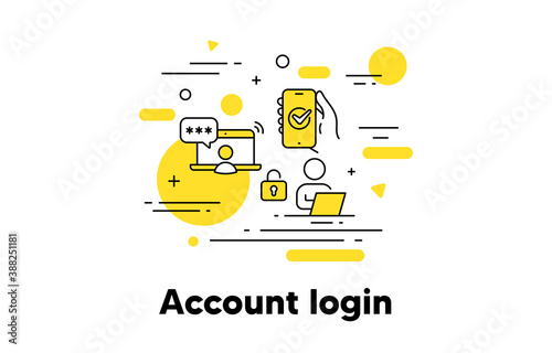 Account login line icon. New user register. Registration concept illustration. Hand holding phone with approved access. Account register, user login, sign up password icon. Editable stroke. Vector