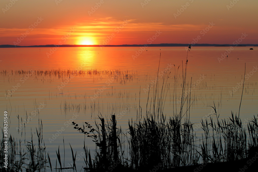 A glowing sunset over Lake Vattern