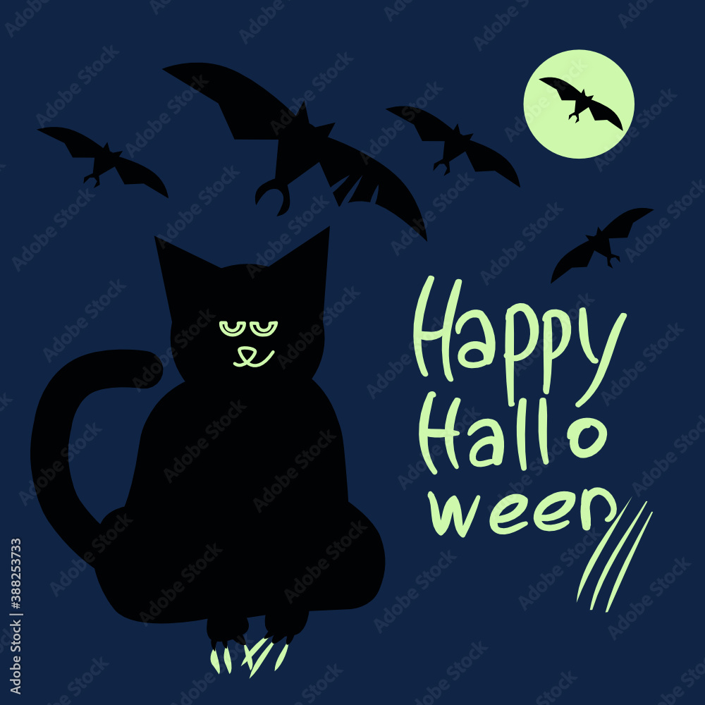 Fototapeta premium Happy Halloween Cat and Bat
