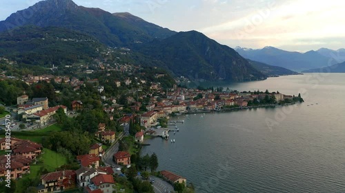 Aerial view, Flight at Menaggio in the morning, Lake Como, Province of Como, Lombardy, Italy photo