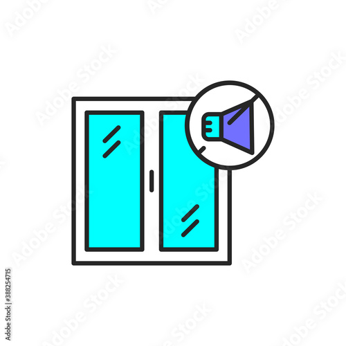 Sound-isolating window color line icon. Pictogram for web page, mobile app, promo.