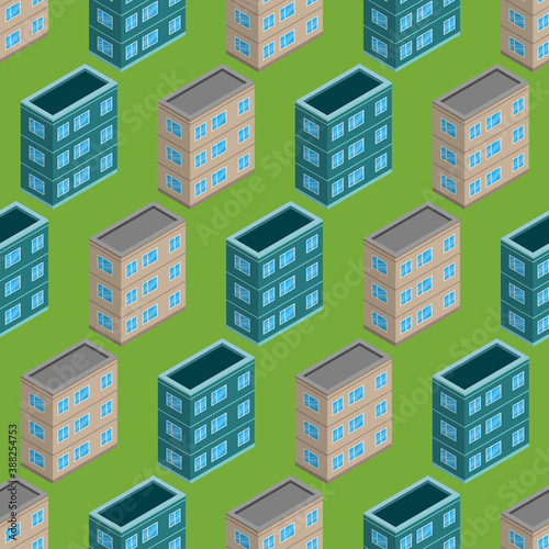 Isometric building seamless pattern