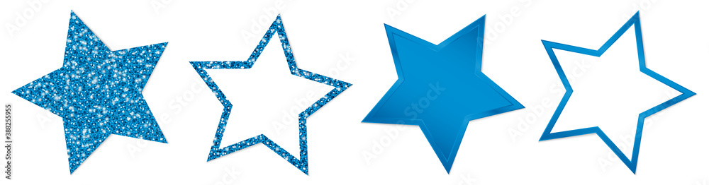 Set Vier Gedrehte Sterne Glitter Und Glanz Blau Set Vier Gedrehte Sterne Glitter Und Glanz Blau