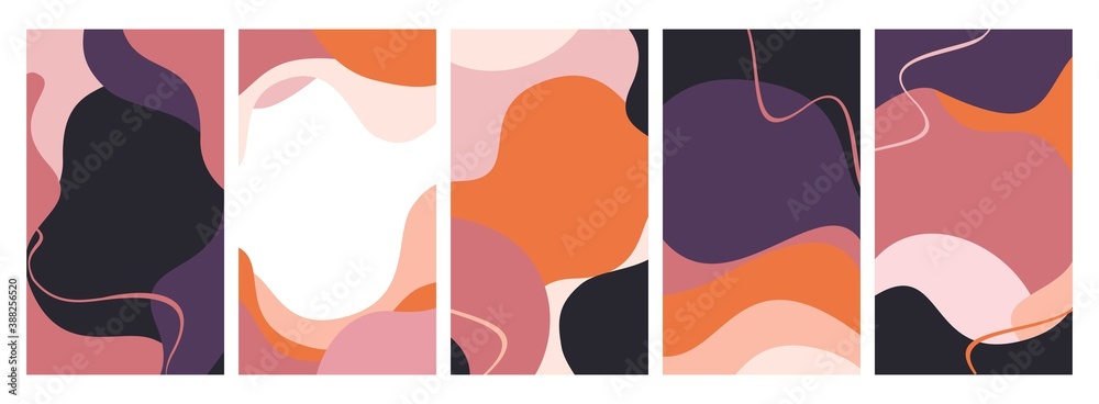 Plakat Vector set of abstract creative backgrounds in a trendy flat style with space for text and photos. Simple and stylish design templates for social media stories and bloggers. Minimalistic illustrations