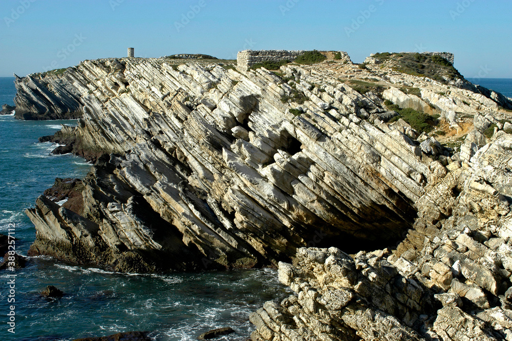 Rough cliffs on the Atlantic west coast near Peniche, Centro