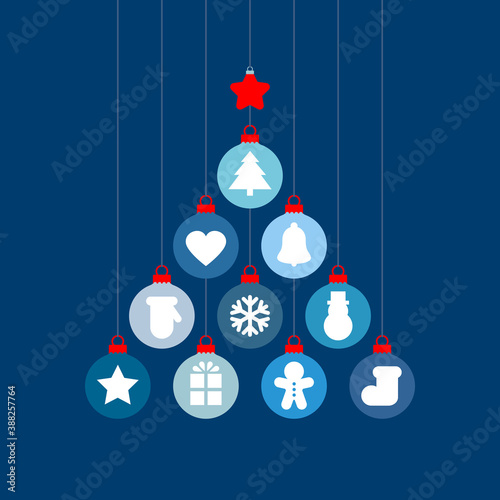 Grafischer Weihnachtsbaum Hängende Kugeln Mit Icons Blau Rot