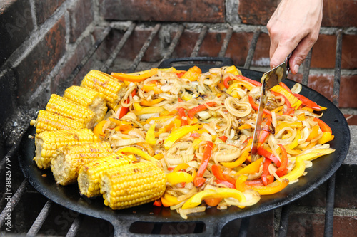 grilled chicken and vegetables barbaque photo