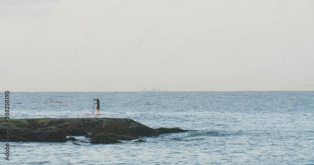 Leisure Activity - One Person on SUP Paddleboard in Solitude in Nature. Sydney, Australia Leisure Activity - One Person on SUP Paddleboard in Solitude in Nature. Sydney, Australia