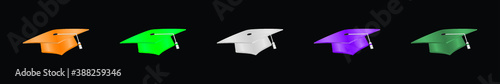 set of graduation cap cartoon icon design template with various models. vector illustration isolated on black background