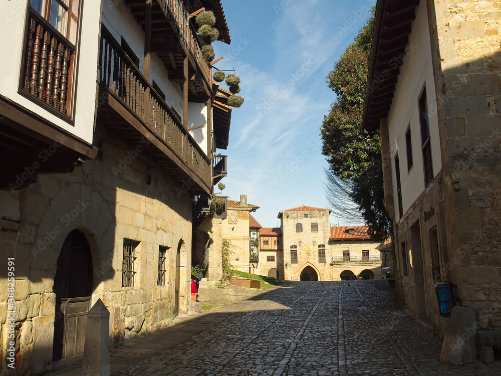 Street with its typical houses in the town of Santillana del Mar.