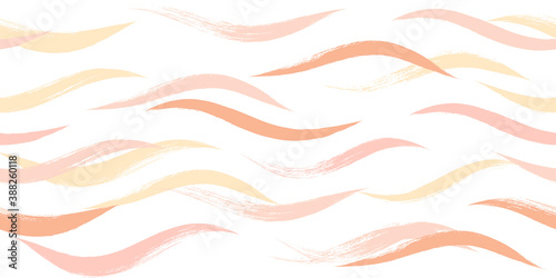 Seamless Wave Pattern, Hand drawn pink, orange and green girly stripe seamless background. Wavy vector beach brush stroke, curly pink pastel paint lines, watercolor beauty illustration